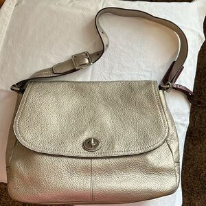 Coach Handbag LEATHER purse Park Leather Flap Bag NLA Silver/Pewter